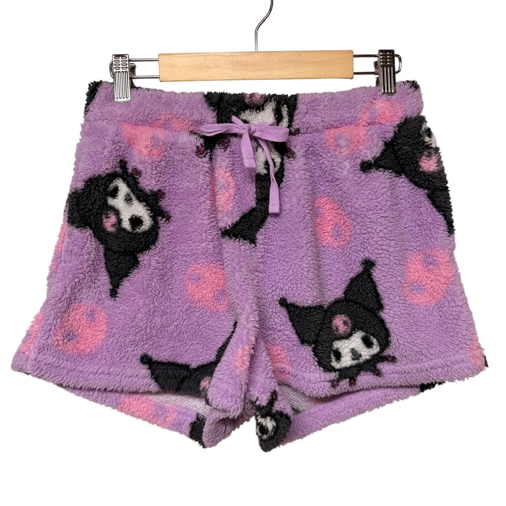 Kuromi Sherpa Lounge Shorts S/M Purple Skull Plush Fuzzy Kawaii Y2K Pastel Goth